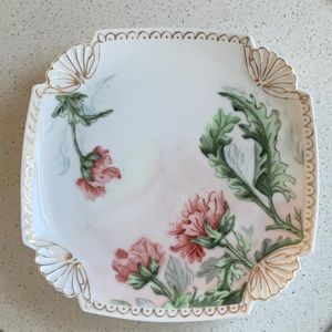 Lovely Vintage Square Porcelain Hand painted Floral Dish with Gold Trim
